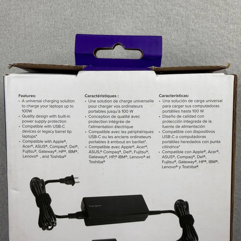 Targus Universal Charger Laptop 100W‎ APA107 USB-C & Legacy Tips Black Open Box